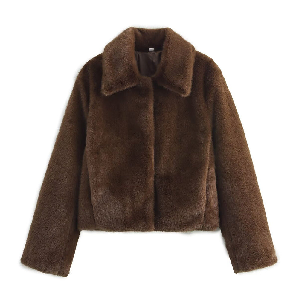 Women's Fashion Casual Imitation Fur Effect Lapel Soft Plush Texture Coats