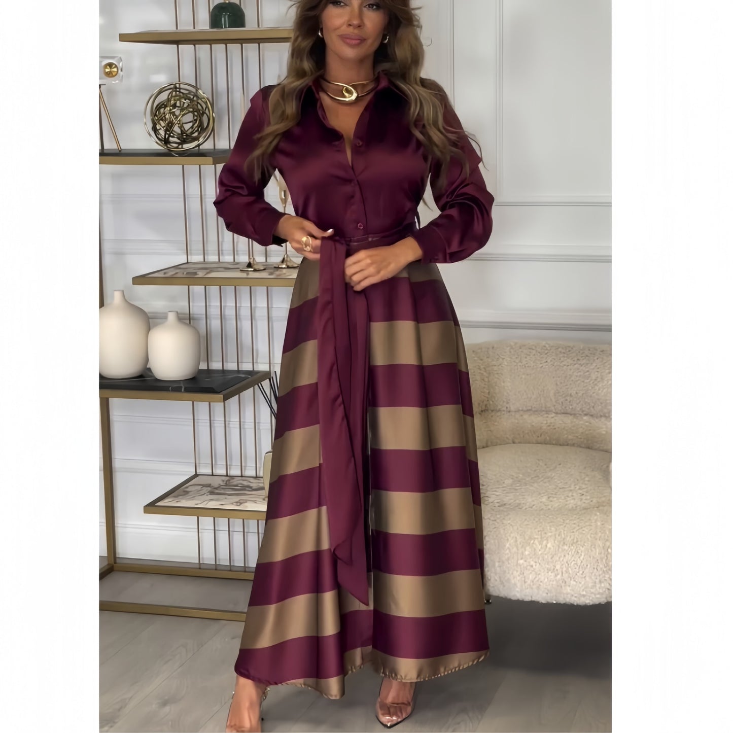 Women's Autumn Fake Two-piece Long Sleeve Shirt Dresses
