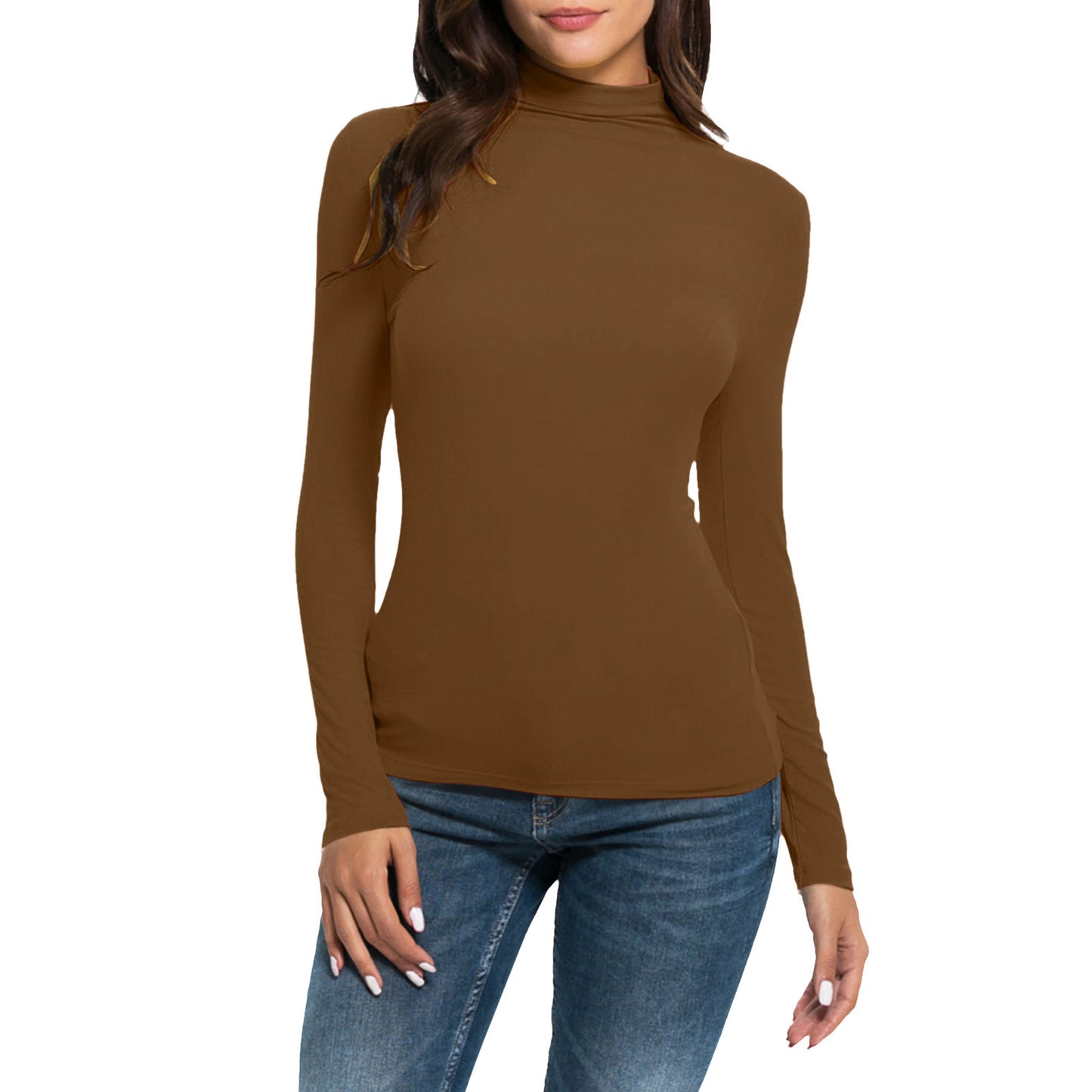 Women's Long-sleeved Turtleneck Pure Color Half Collar Blouses