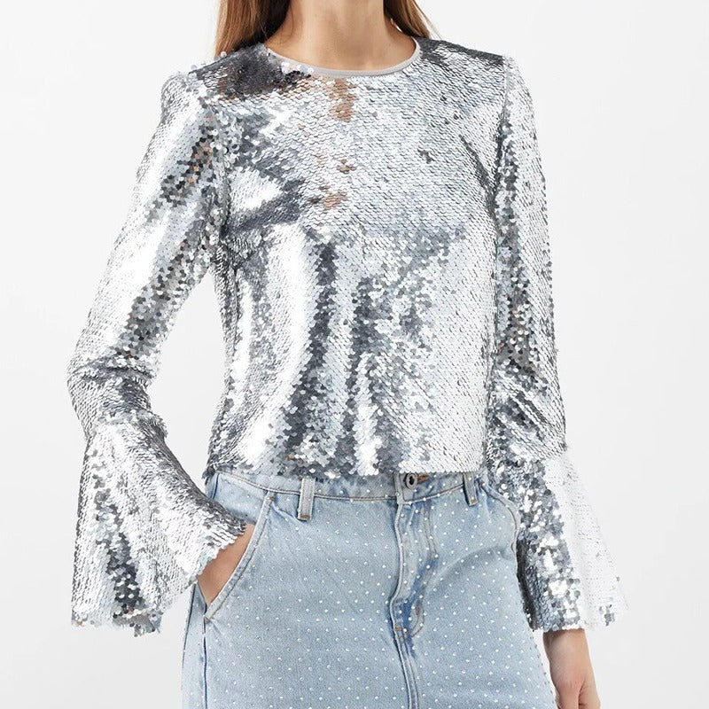 Round Neck Long Sleeve Bell Personalized Blouses