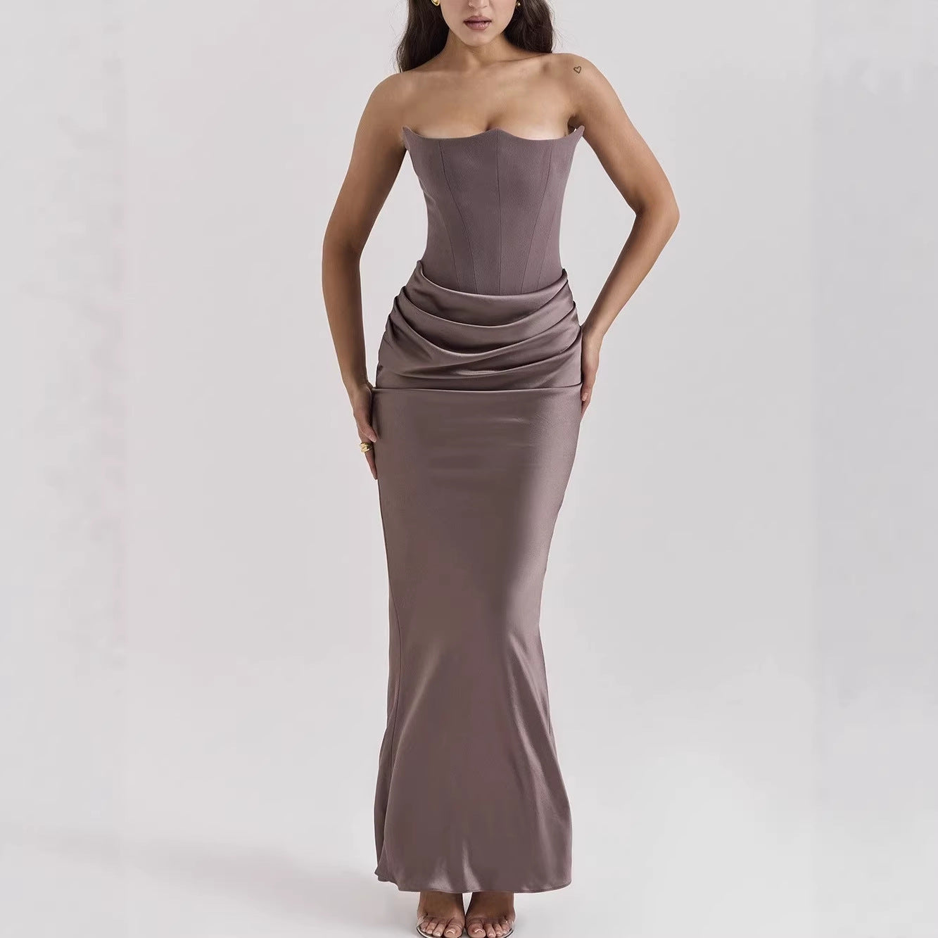 Women's Spring Pure Color Sleeveless Waist Sexy Dress