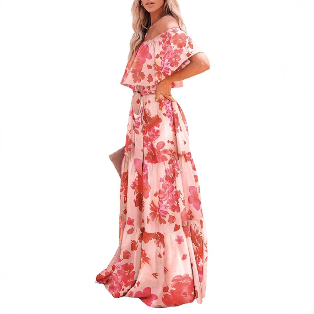 Women's Chest Printed Floral Gradient Color Large Dress