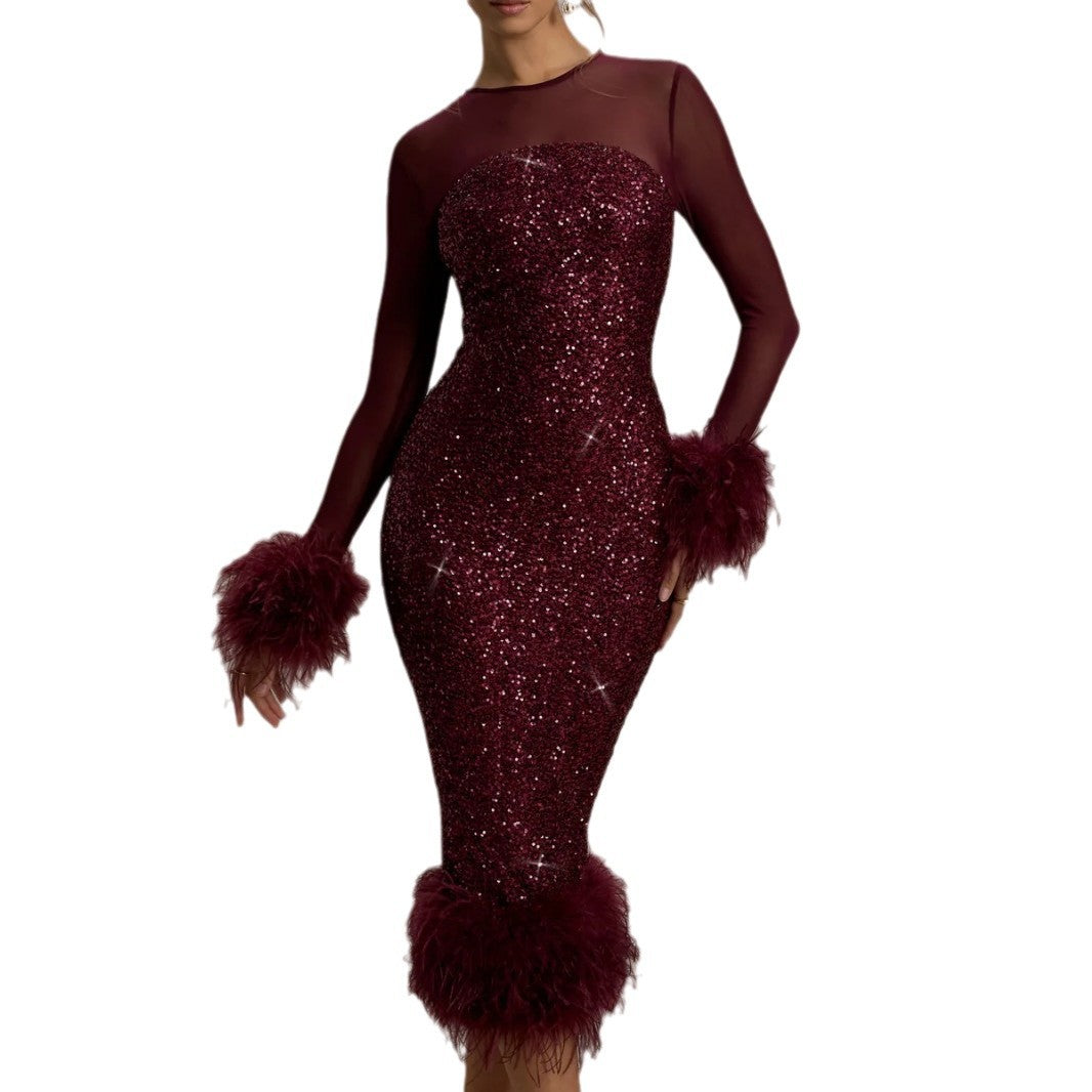 Women's Dress Gown Long Sleeve Sequin Fashion Dresses