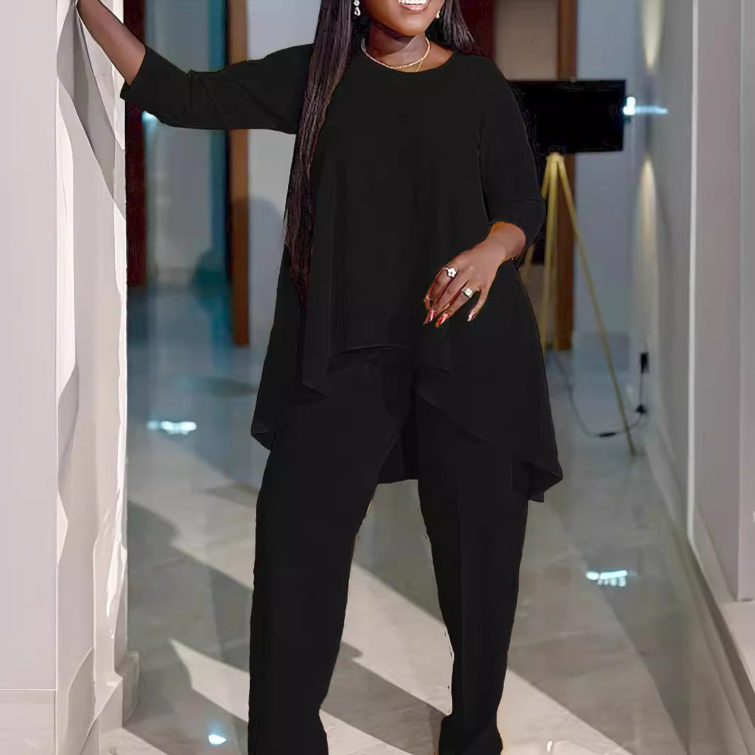 Fashion Temperament Long Sleeve Two-piece Set Pants