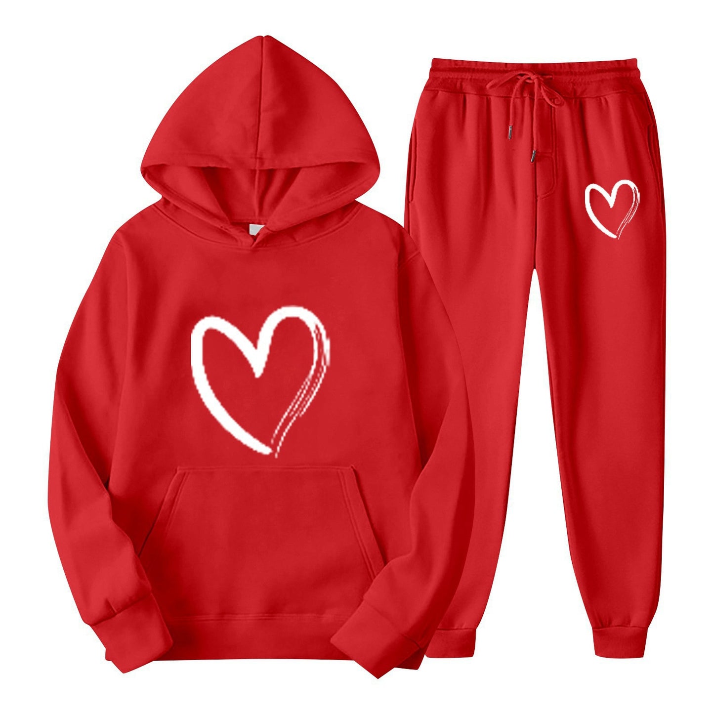 Women's Sports Printed Heart-shaped Solid Color Set Fashion Casual Suit