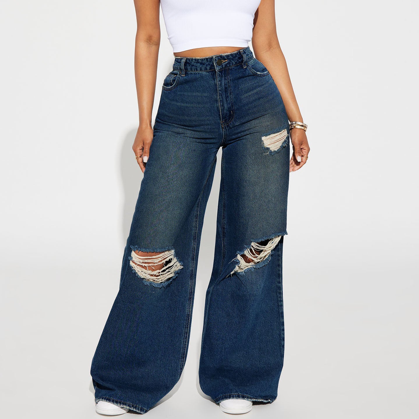 Women's Comfortable Unique Common Style Bagged Jeans