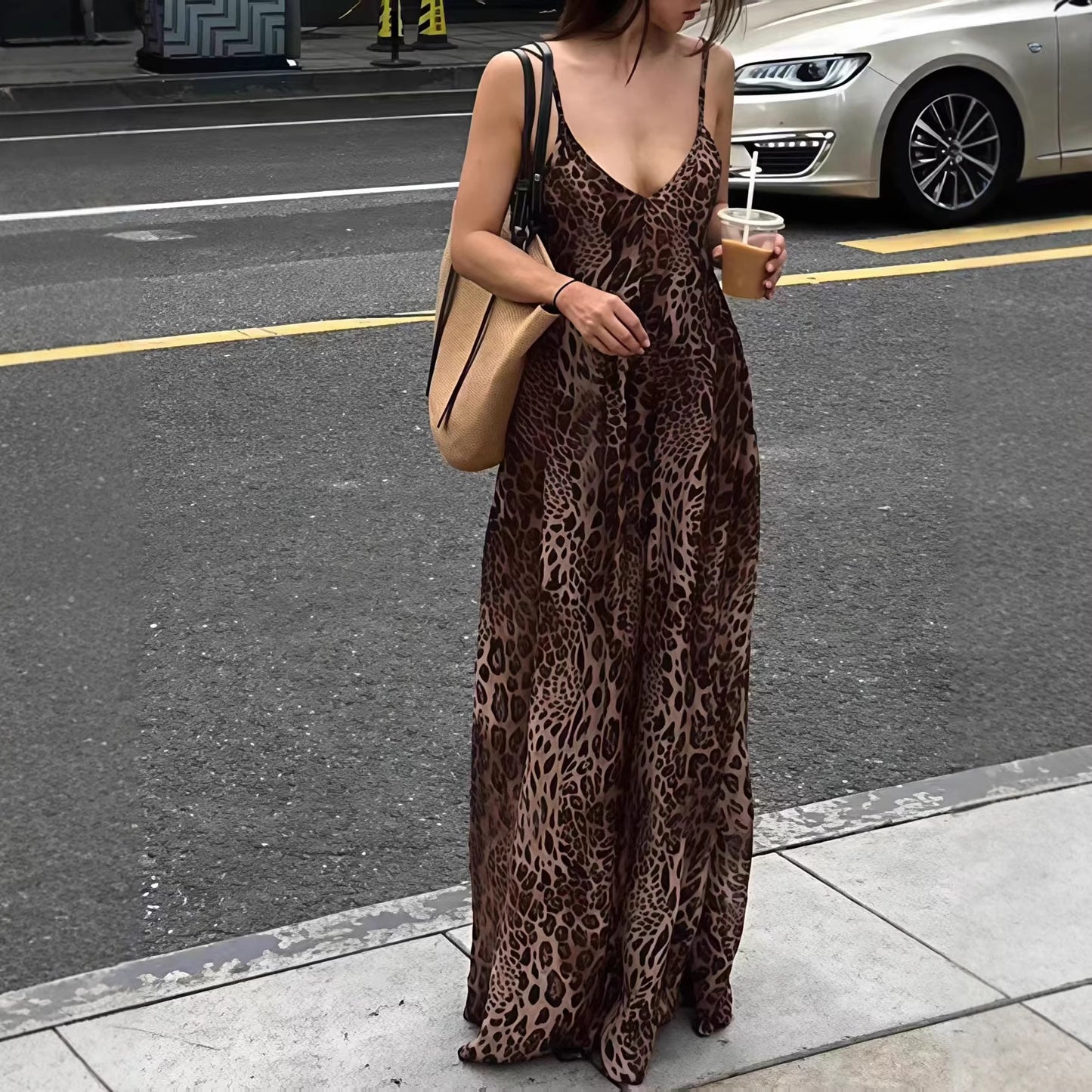Hot Sexy Leopard Print Backless Collar Summer Dress