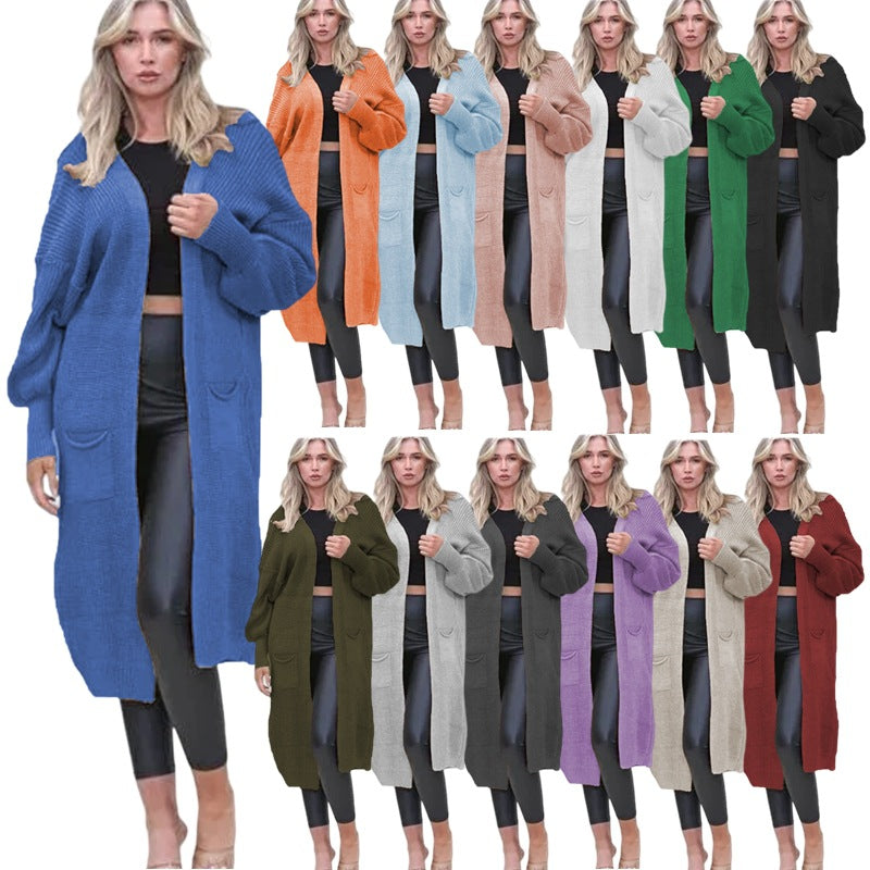 Women's Autumn Knitted Winter Set Loose Pockets Long Women's Sweater