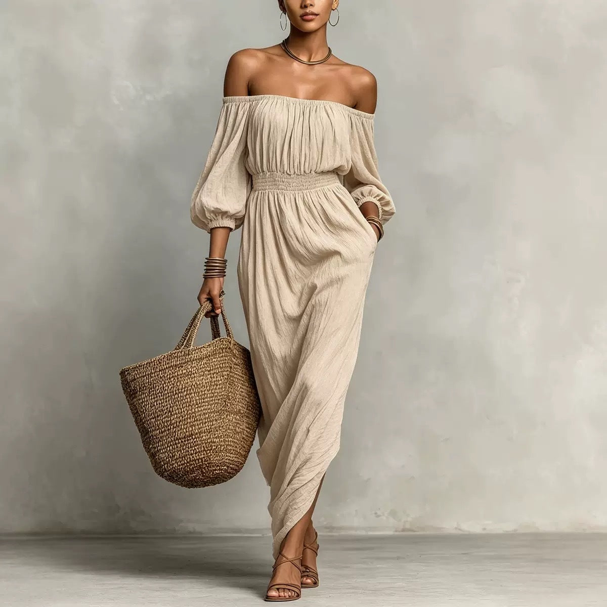 Women's Smocking Solid Color Holiday Casual For Dress