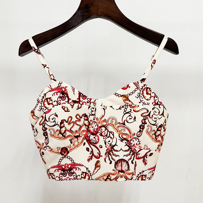 Elegant Underwater World Printed Camisole Trousers Set Fashion Casual Suit
