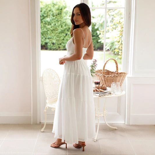 Women's Sleeveless Splicing Sling Long Backless Large Dresses