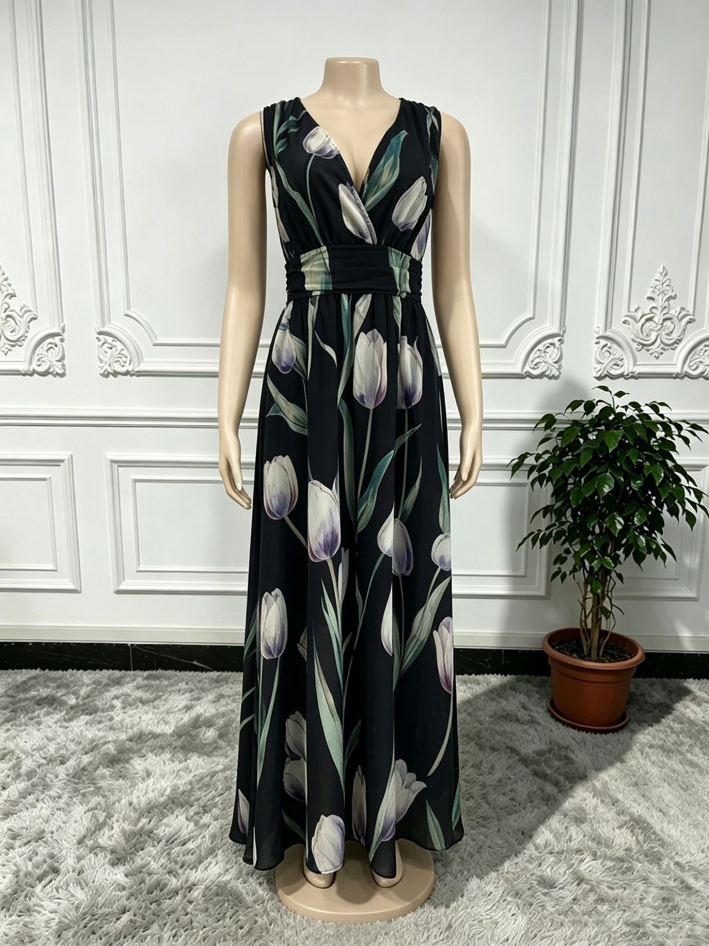 Color Source Sleeveless Encrypted Chiffon Printed Dress