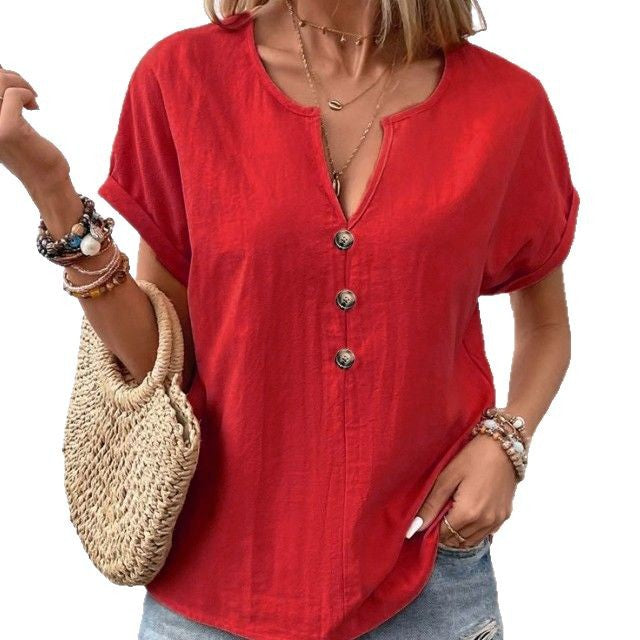 Women's Beautiful Summer Button Sleeve T-shirt Blouses