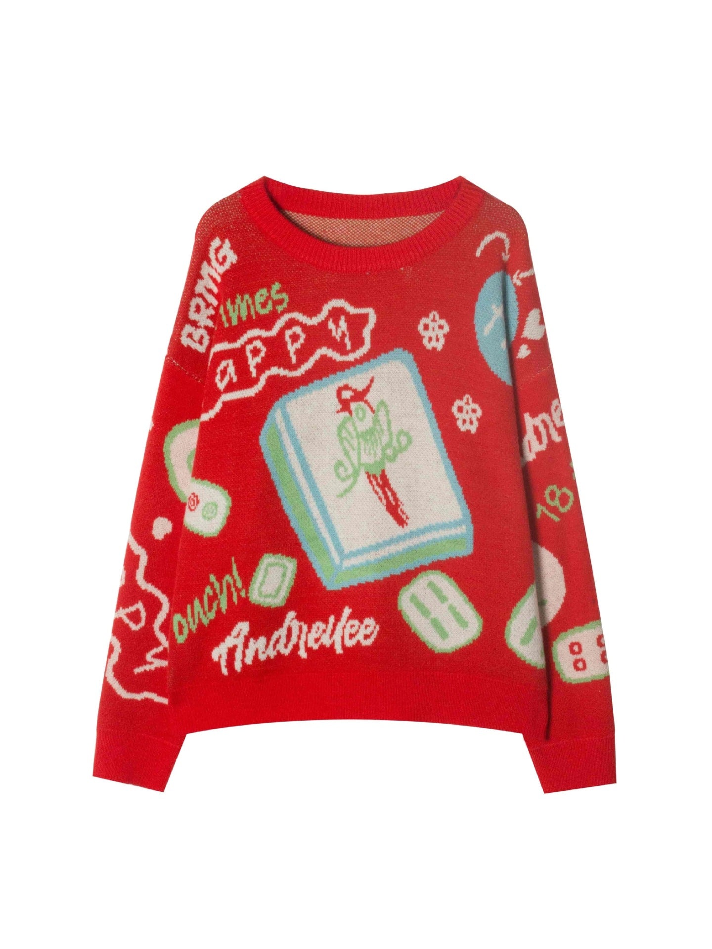 Women's Pullover Mahjong Pattern Christmas Style Festive Long Women's Sweater