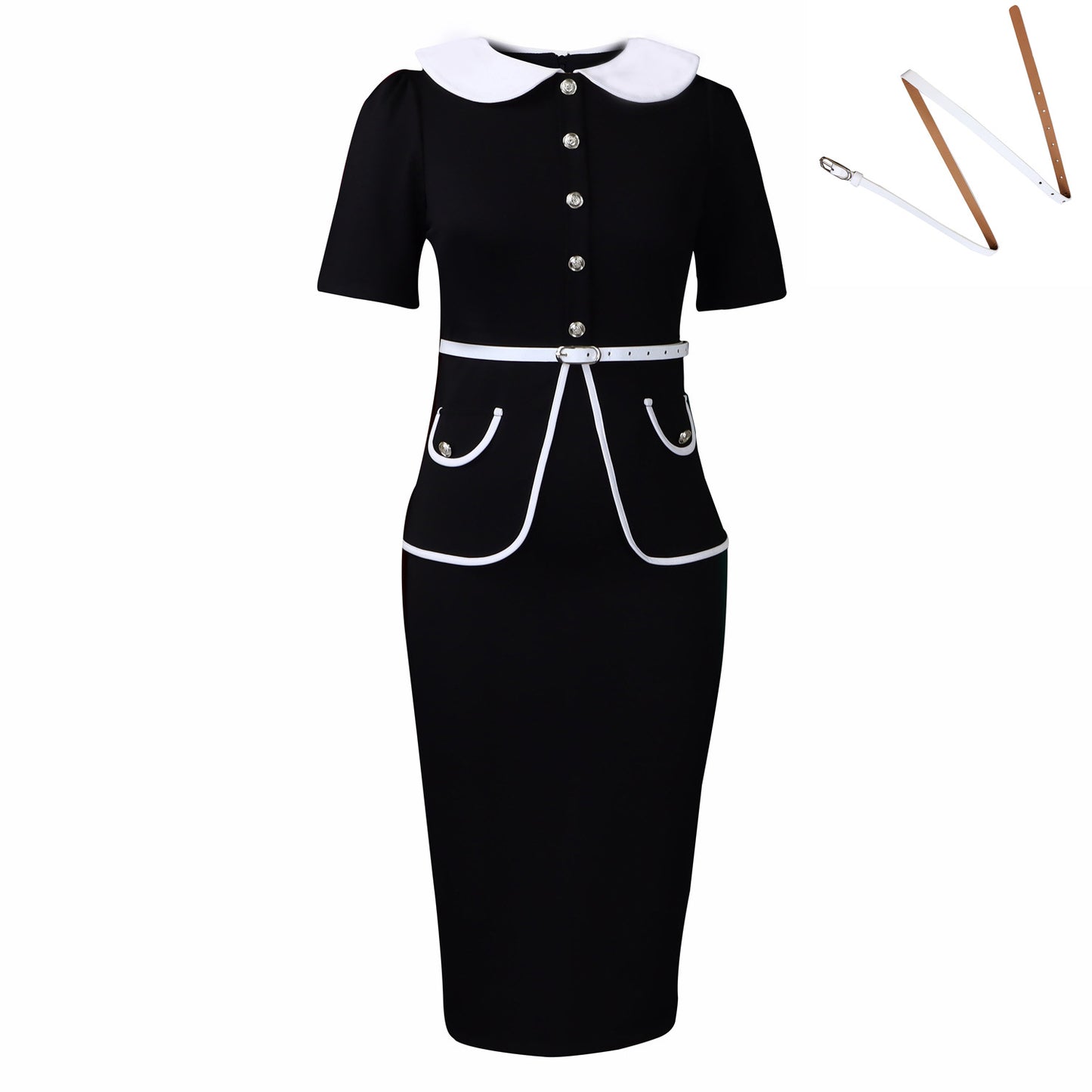 Women's Summer Sleeve Fashion Temperament Ol Color Matching High Waist Dress