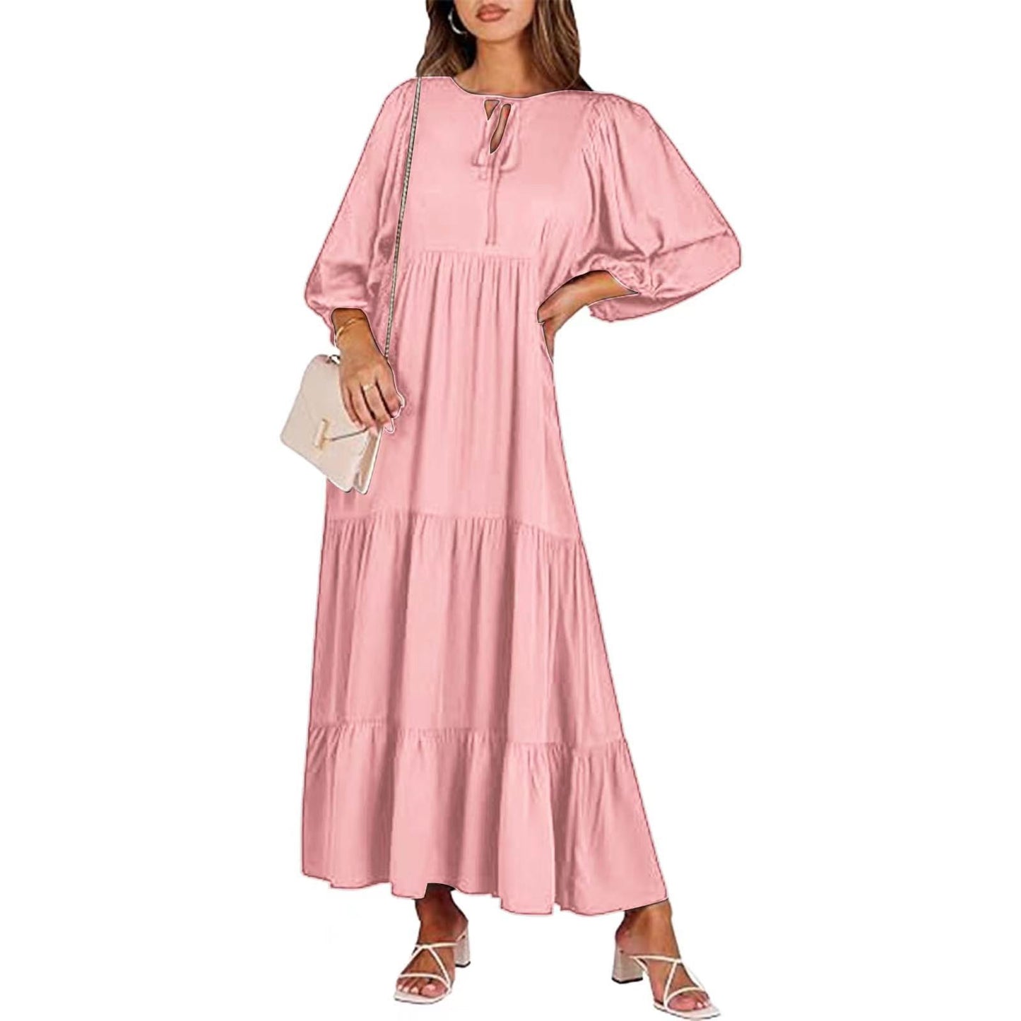 Women's Autumn Geometric Collage Puff Sleeve Dress Street Clothing