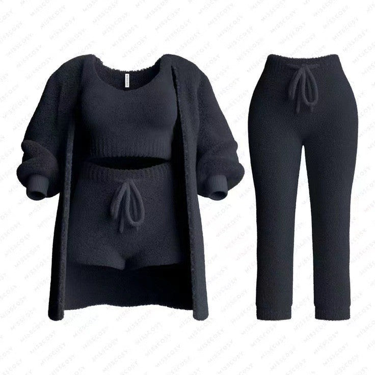 Knitted Plush Long Sleeve Three-piece Set Fashion Casual Suit