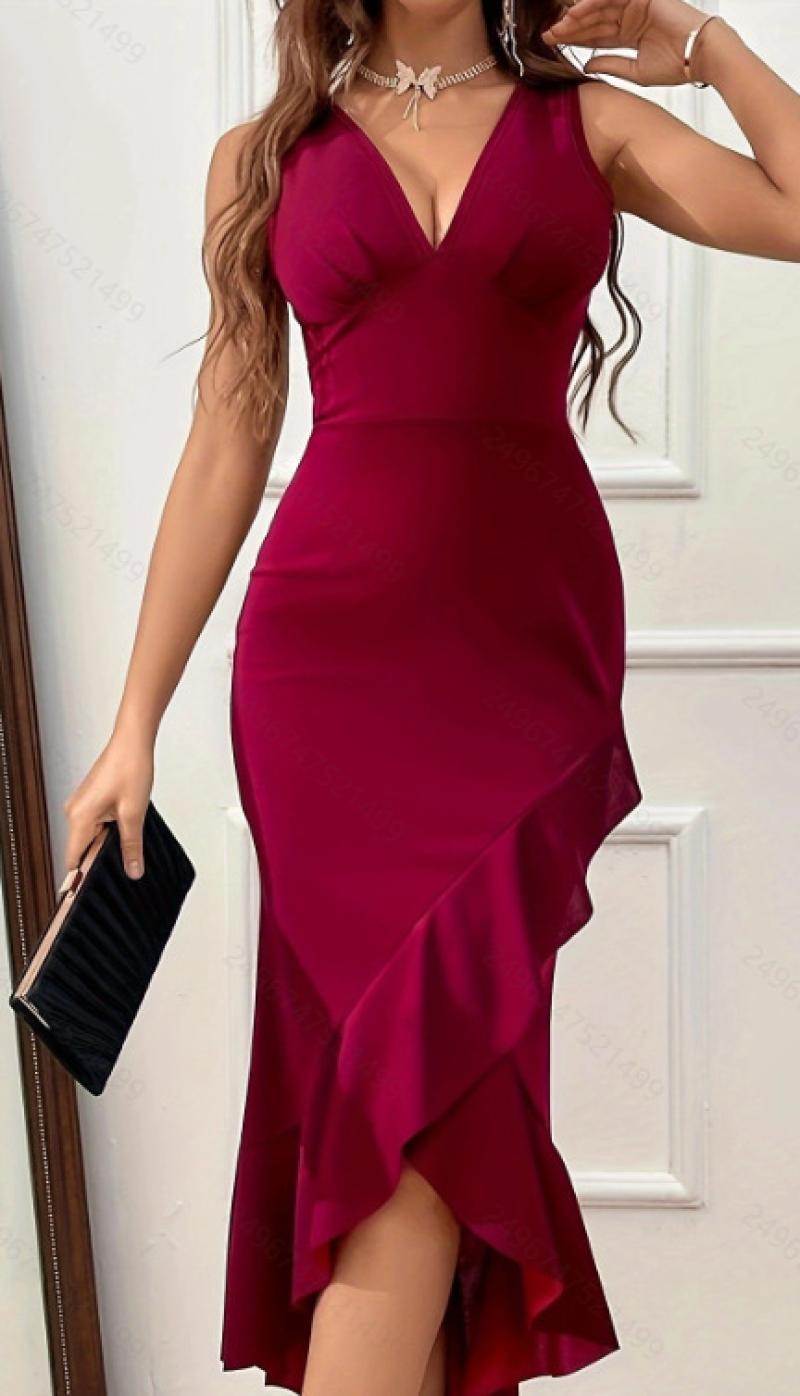 Women's Sheath Swallowtail Sexy Split Ruffled Formal Dress