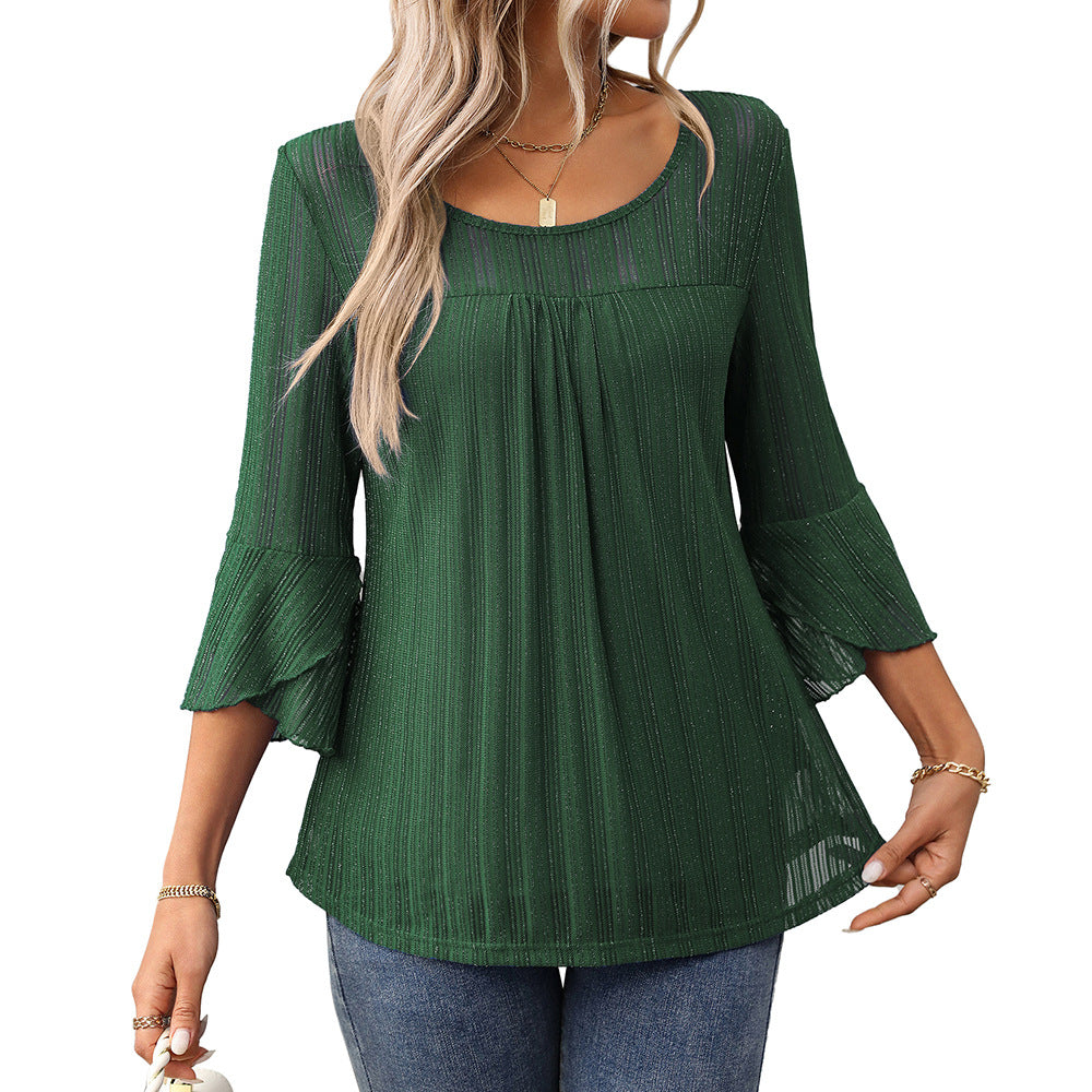 Women's Elegant Fashion Round Neck Ruffle Sleeve Blouses