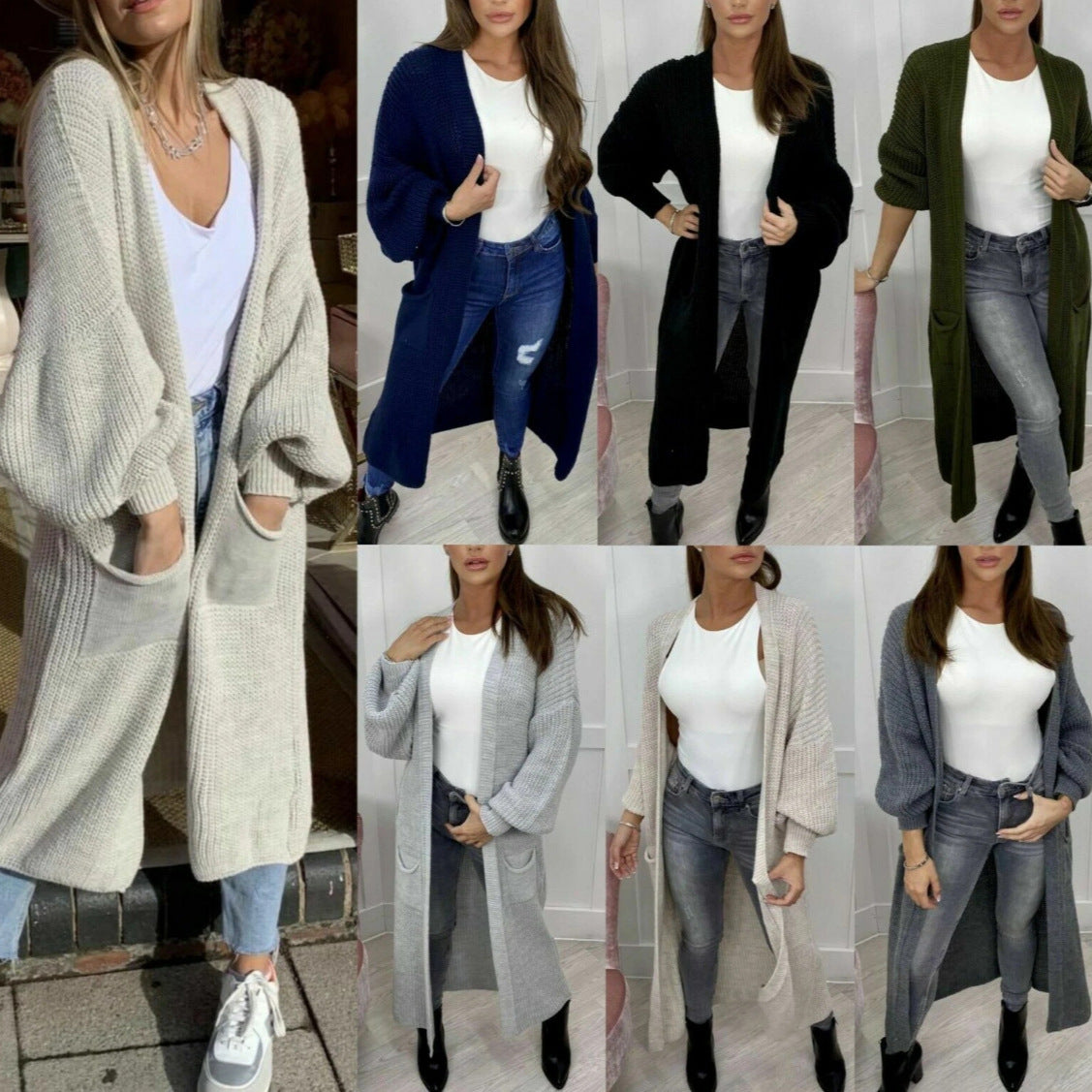 Graceful Women's Long Pocket Solid Color Women's Sweater