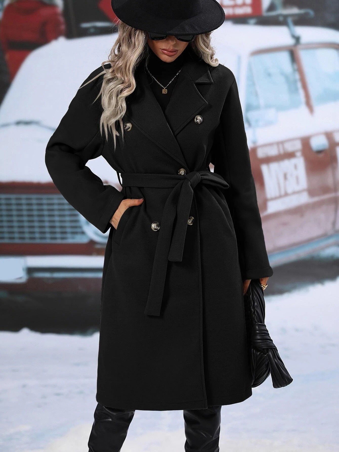 Collar Thick Woolen Lace Up Double Coats
