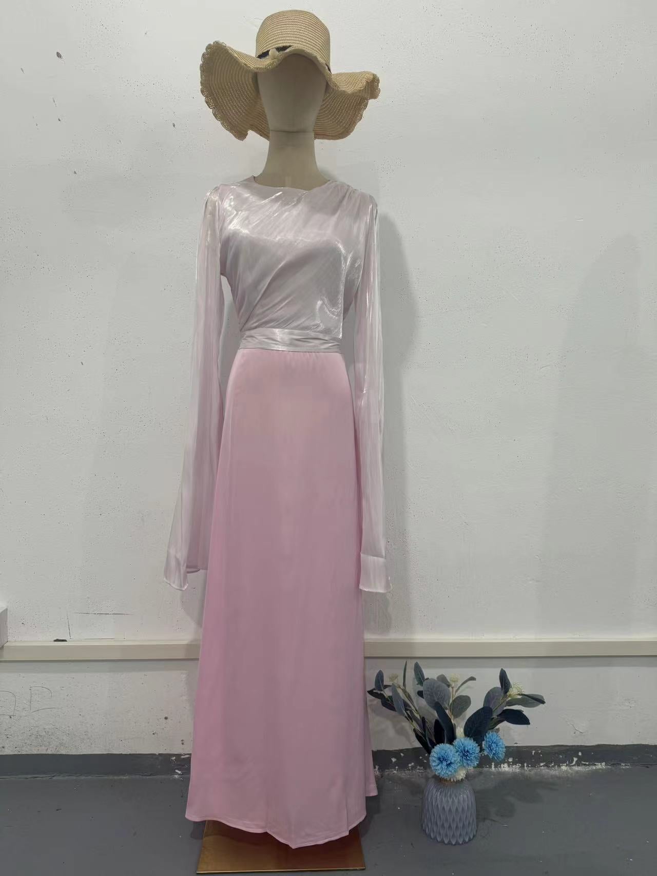 Stitching Glass Yarn Large Swing Sleeve Dresses