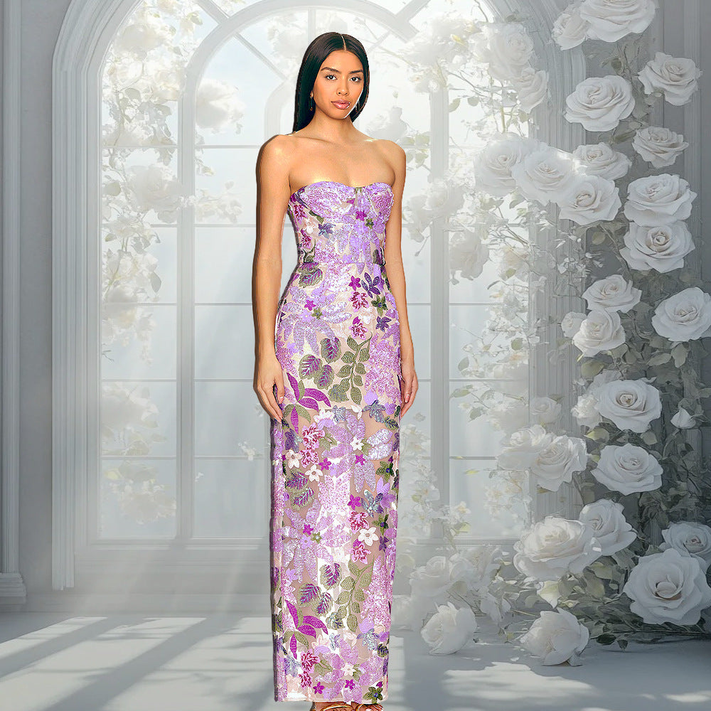 Embroidered Sequins Tube One-step Dress Sexy Dresses