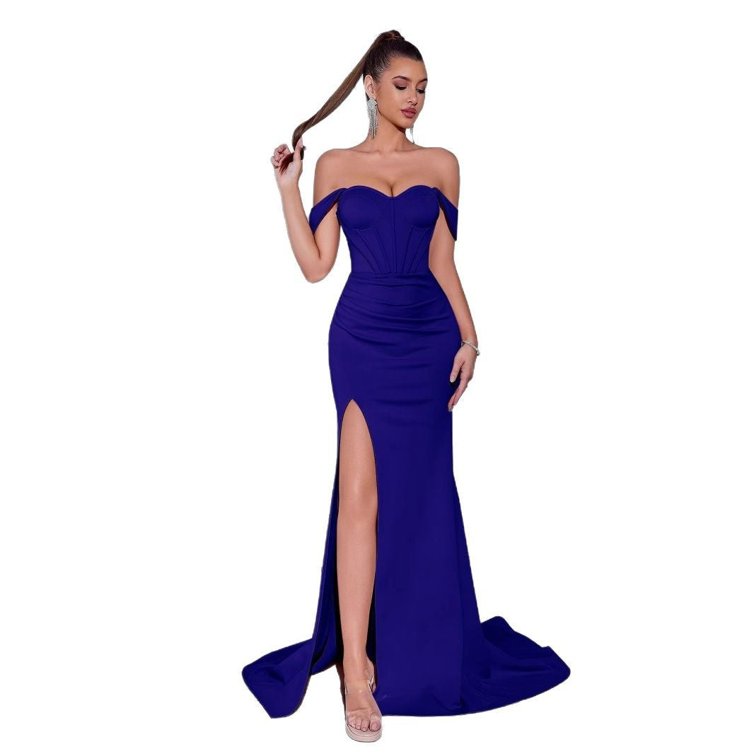 Women's Light Luxury High-grade Split Temperament Banquet Strapless Long Dress