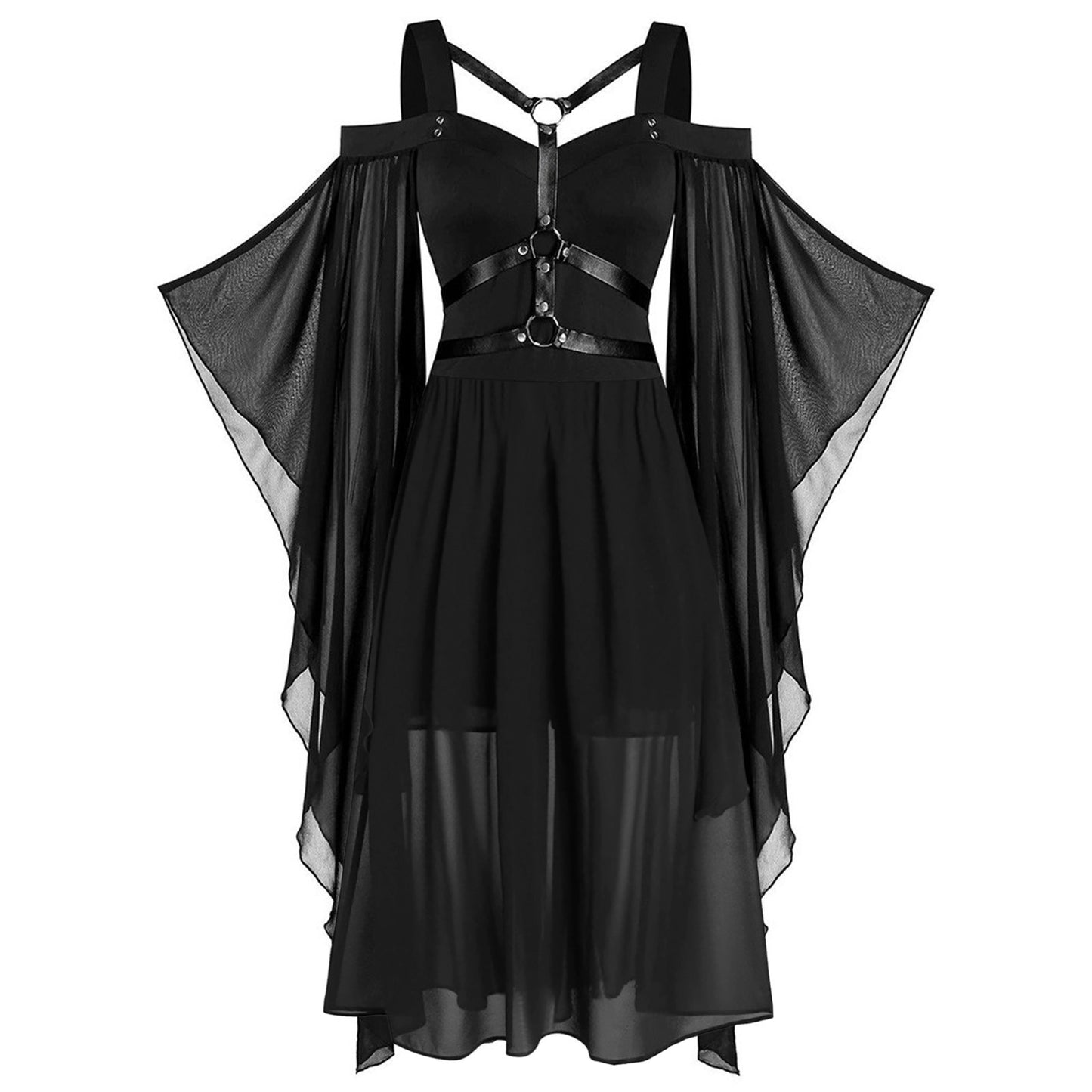 Irregular Stitching Halloween Witch Sling Strap Expandable Dresses