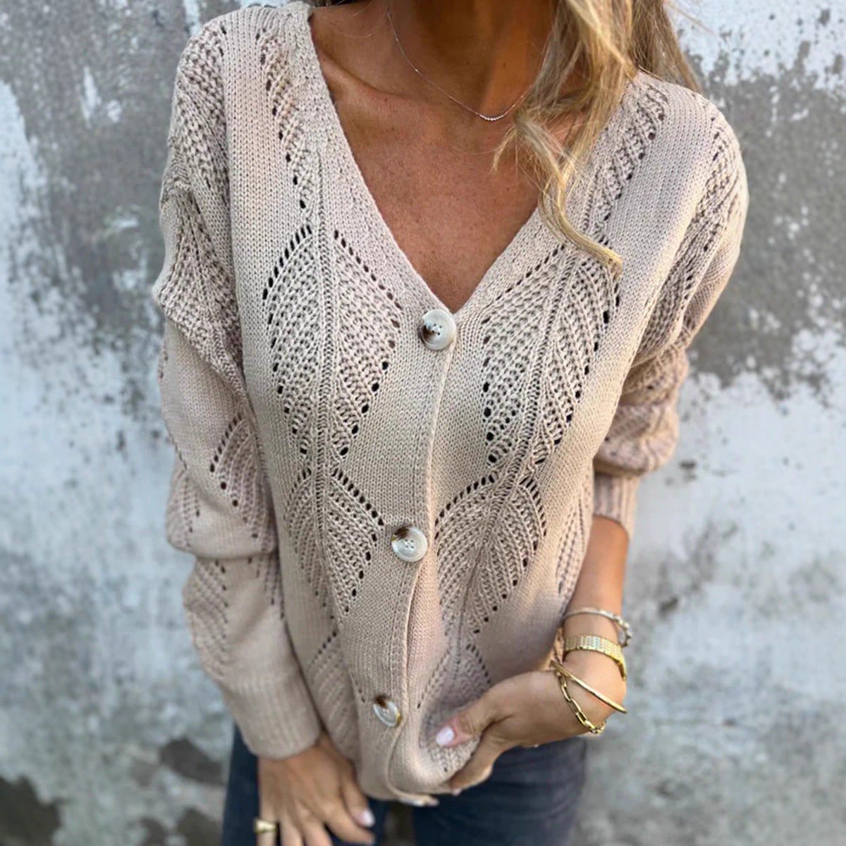Women's Leaves Long-sleeved Knitted Loose Double-sided Wearable Sweater