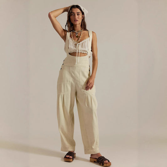 Women's Loose Casual Side Pocket Sleeveless Denim Jeans