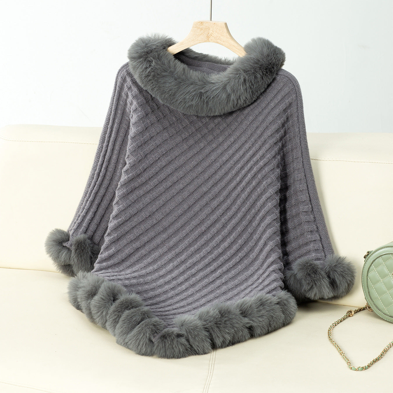 Women's Color Fur Collar Pullover Thick Retro Plaid Knitwear