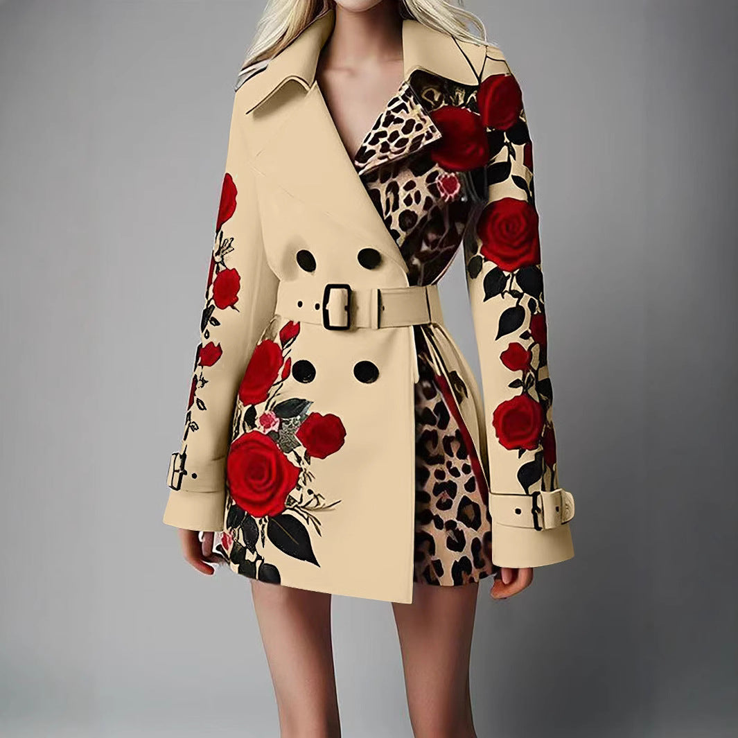 Women's Fashion Temperament Printed Turn-down Collar Coats