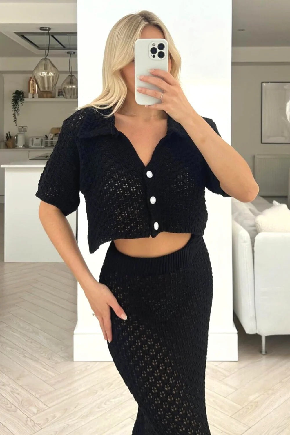 Short-sleeved Knitted Two-piece Buckle Versatile Beach Dresses
