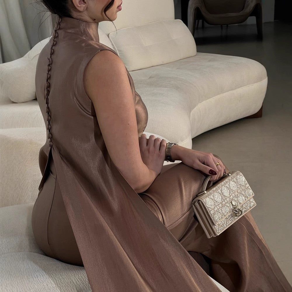 Button Elegant Retro Robe Two-piece Set Jumpsuits