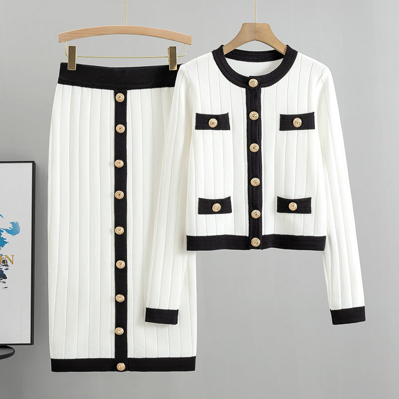 Women's French Style Temperament High-grade Knitted Two-piece Set Dress Fashion Casual Suit