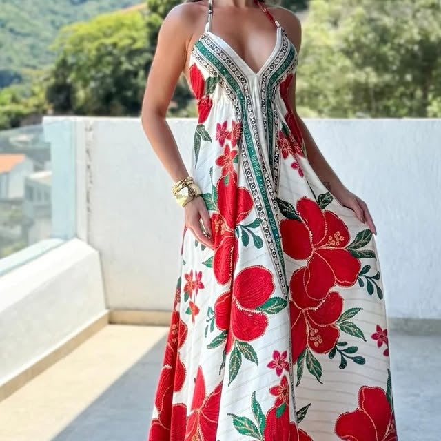 Women's Floral Print Fairy Long Elegant Large Dress