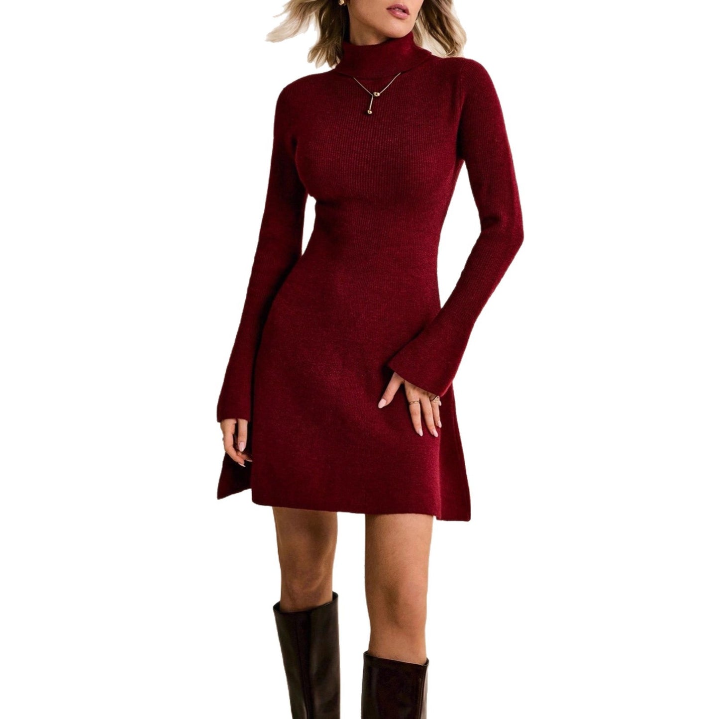 Adult Lady Like Woman Style Wine Red Simple Dress