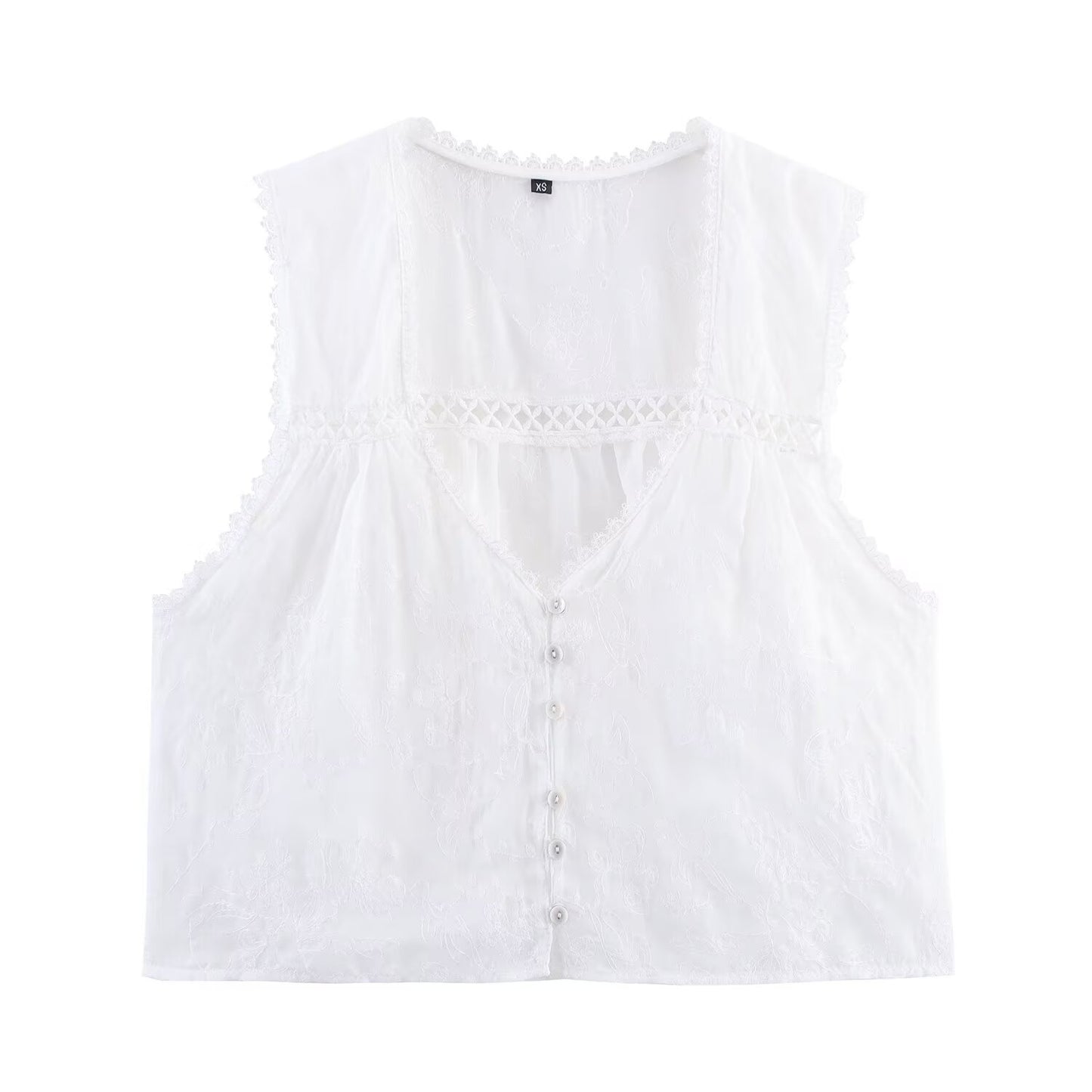 Women's Fashion Vertical Lace Embroidered Decorative Sleeveless Vests
