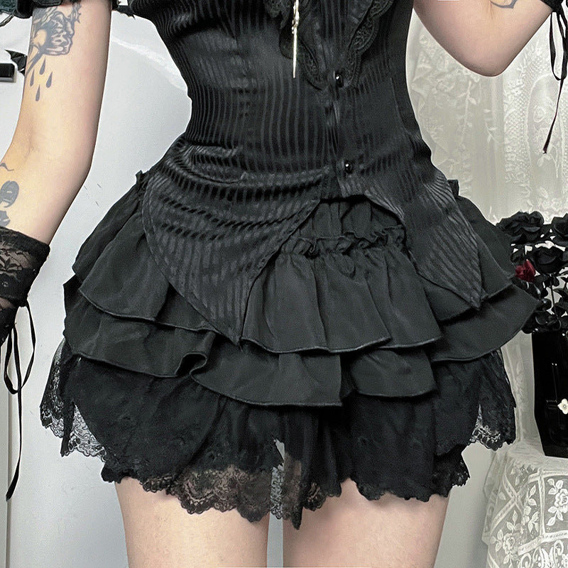 Women's Dark Goth Style Lace Pumpkin Culottes Skirts