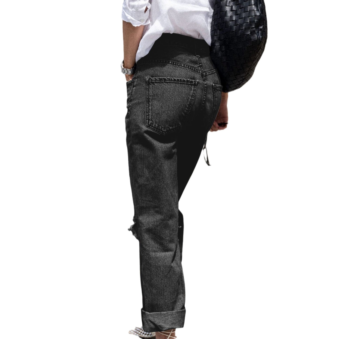 Women's Ripped Leisure Boyfriend Style Trousers Jeans