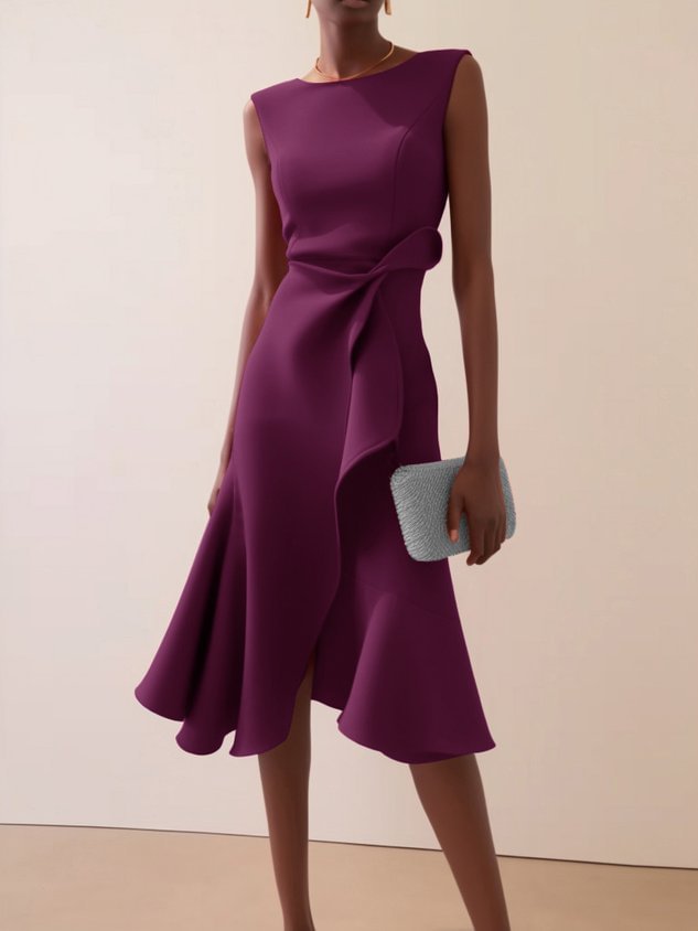 Women's Sleeveless Red Elegant Round Neck Dress