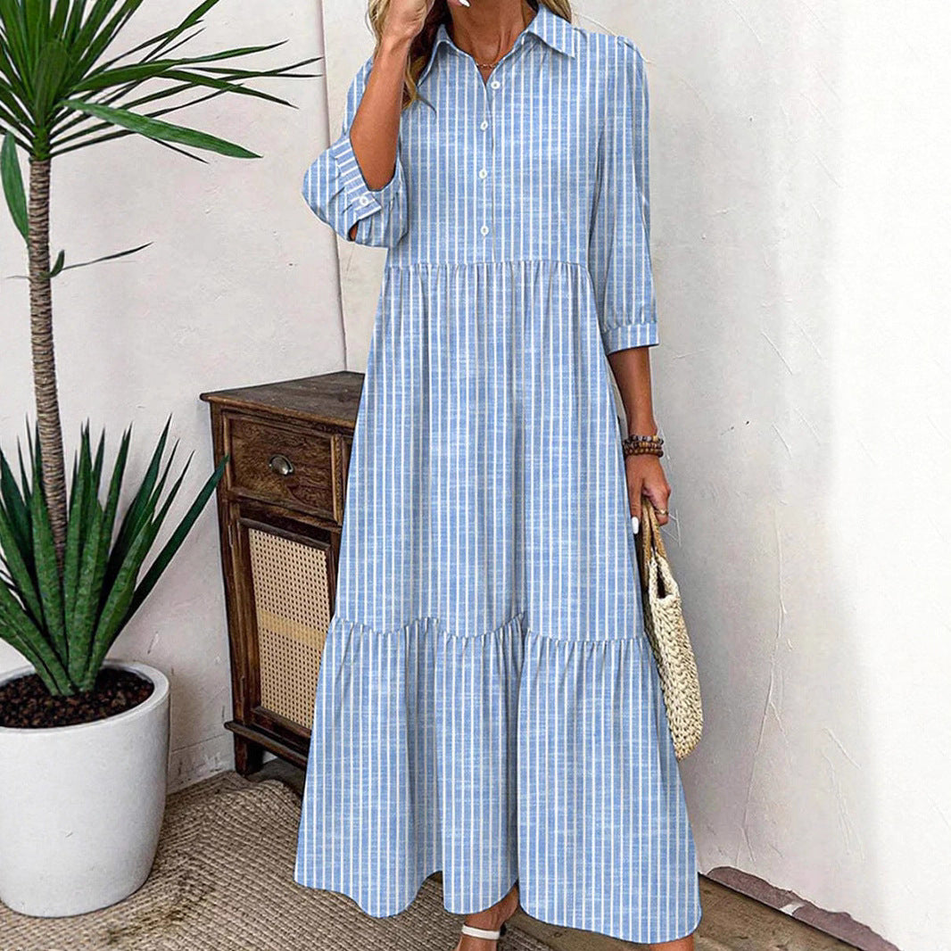 High Waist Geometric Casual Wide Swing Dresses
