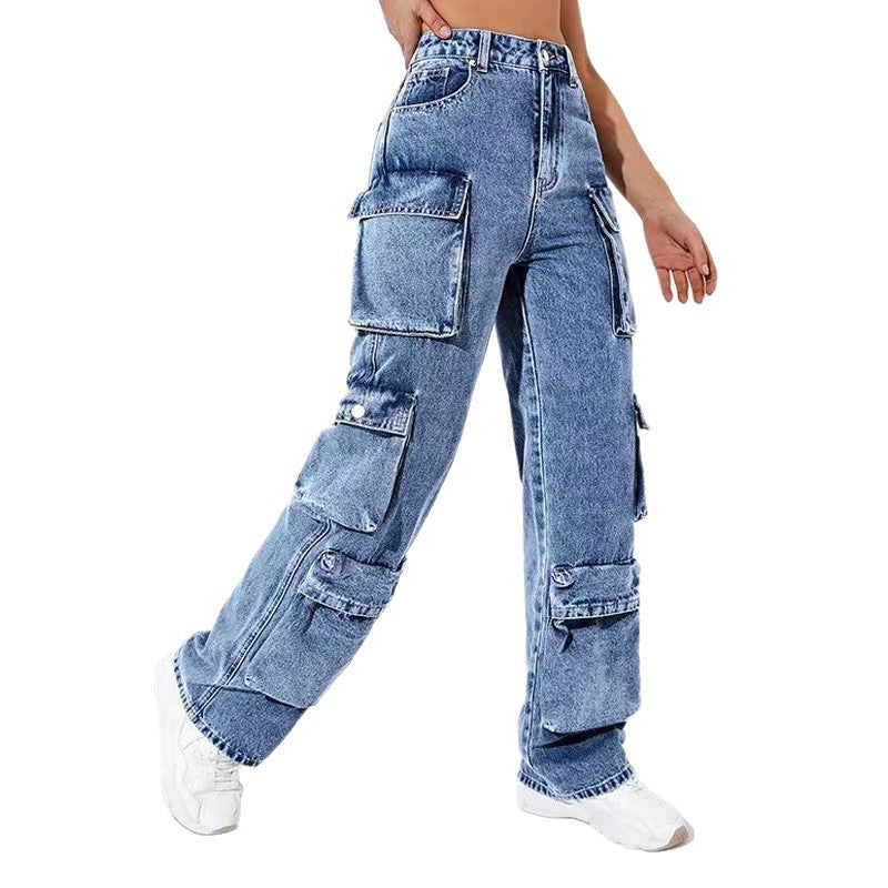 Women's Source Overalls High Waist Flap Pocket Jeans