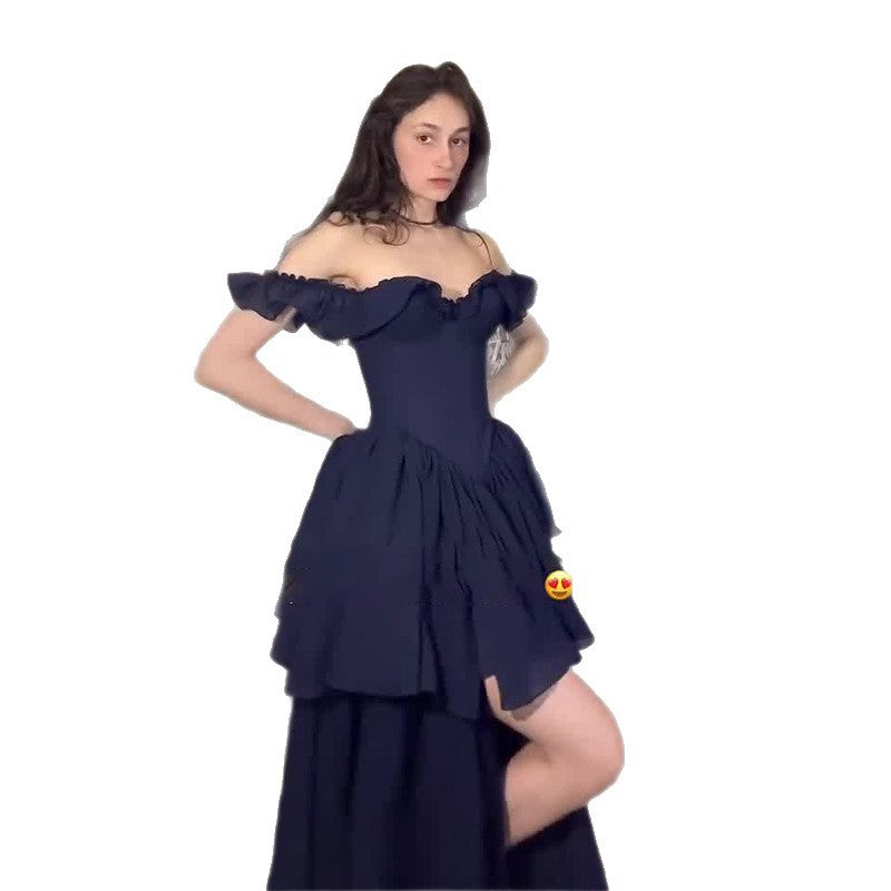 Women's Summer Ruffled Stitching Blue Dress Dresses