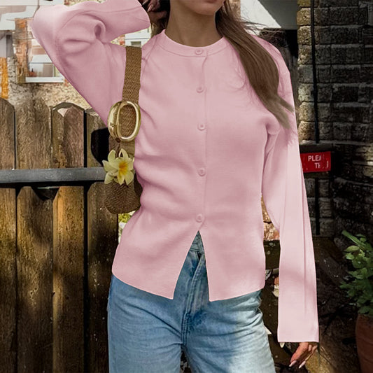 Women's Casual Solid Color Long Sleeve Button Knitwear