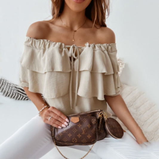 Women's Shoulder Tied Lotus Leaf Casual Loose Blouses
