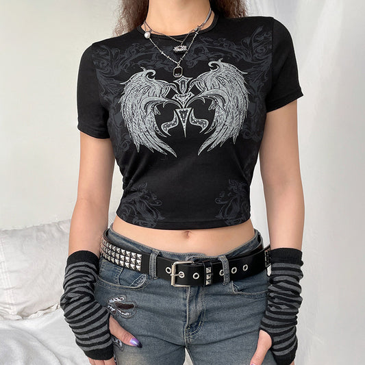 Contrast Color Tight T-shirt Summer Cropped Blouses