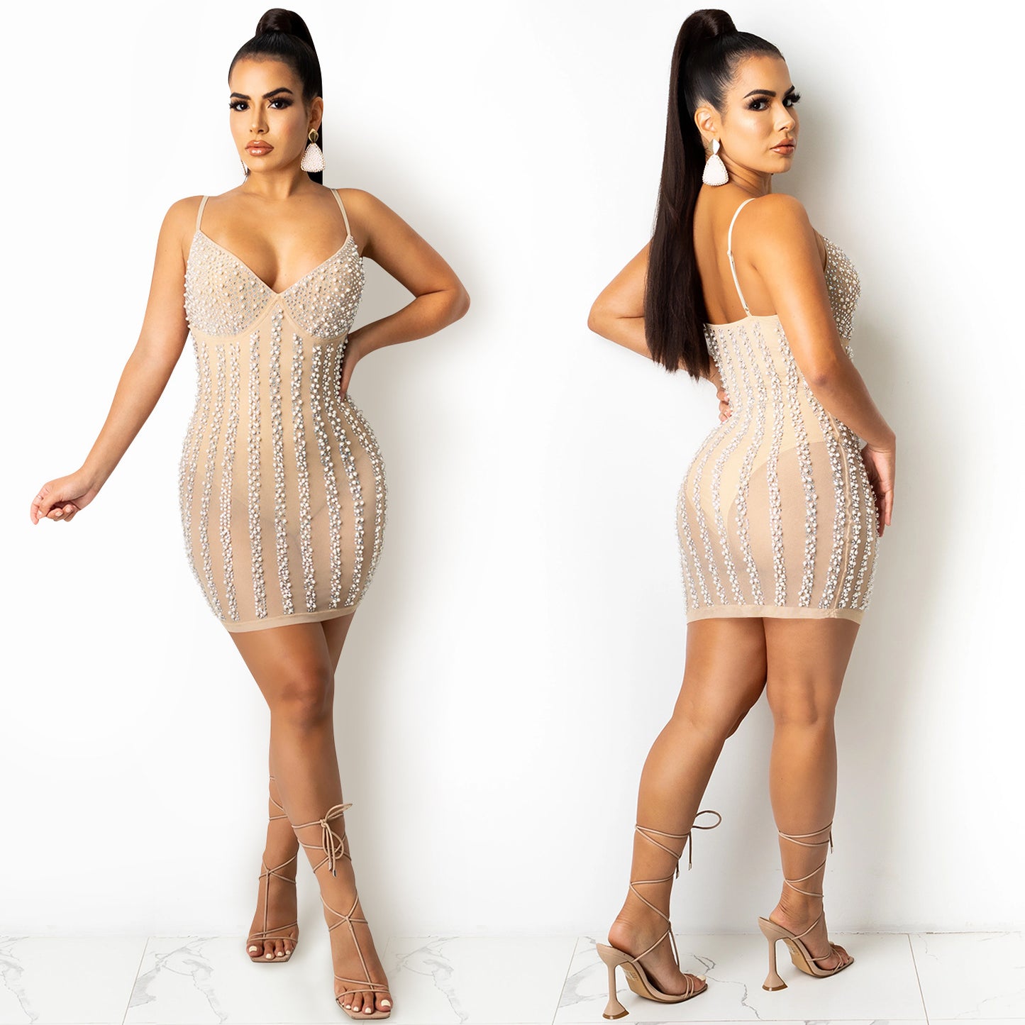 Women's Summer Night Shop Style Rhinestone Strap Dresses