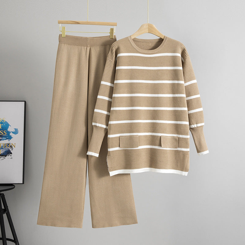 Women's Lazy Striped Slit Autumn Mid-length Pullover Pants